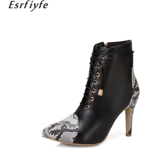 ESRFIYFE 2020 New Women Ankle Boots Pointed Toe High Heels Women Shoes Female Sexy Stiletto Boots Stone Grain Soft Leahter Boots