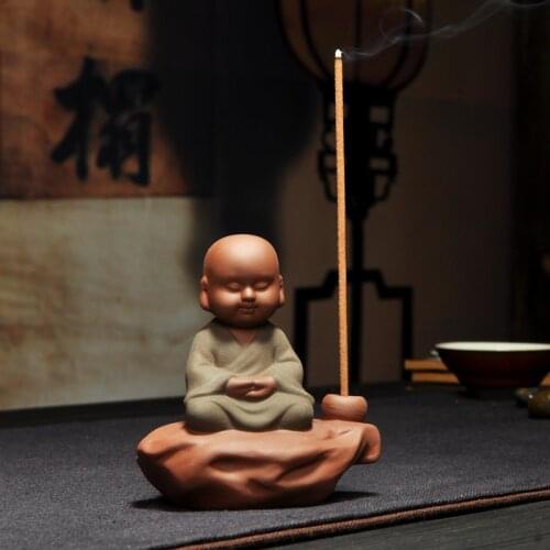 Chinese-Style Purple Little Monk Ornaments Handmade Ceramic Little Shami Doll Creative Desk Small Decorations Home Decor Tea Pet