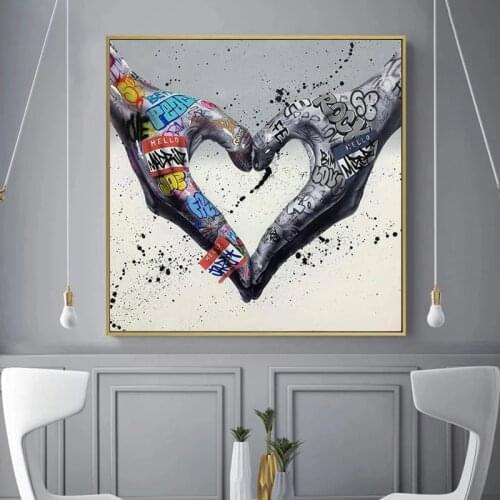 Gesture Heart Graffiti Art Canvas Painting Love Hands Wall Art Posters and Prints Decorative Picture for Living Room Home Decor