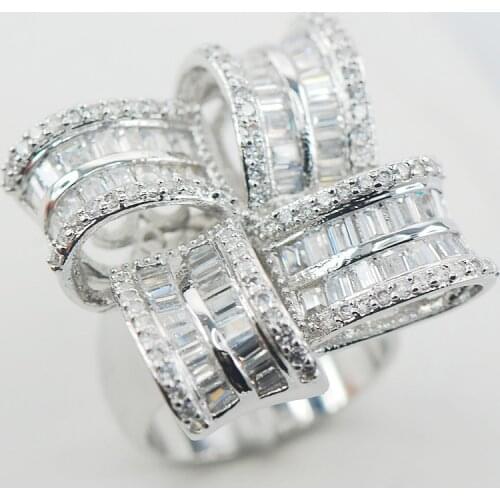 Micropave White Crystal Zircon 925 Sterling Silver Ring Size 7 8 9 A17