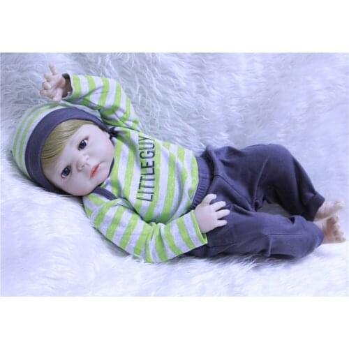 DollMai 23" Bebes reborn boy dolls whole silicone body dolls reborn baby toy doll gift fake baby new born dolls blue/brown eyes