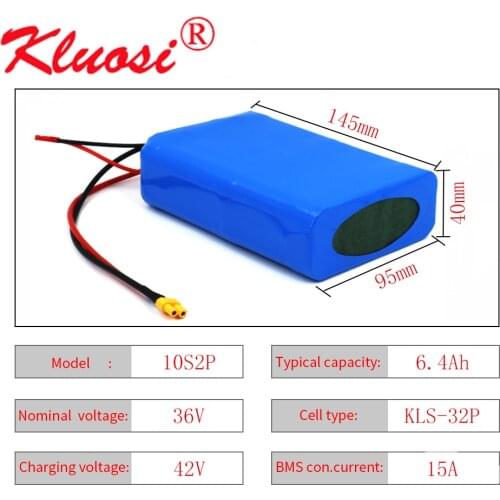 KLUOSI 36V 6.4Ah 6Ah 10S2P 250W 450W 42V Lithium Battery Pack Electric Scooter Unicycle Ebike with 15A BMS M365 Pro Extend Range