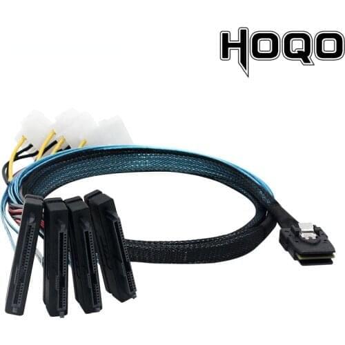 20PCS Mini SAS cable SFF-8087 to 4 SFF-8482+large 4 PIN power sas hard disk data cable SFF8087 Host To 4 SAS 29Pin SFF8482 Cord