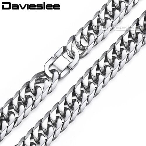 Mens Necklace Heavy Chain 316L Stainless Steel Silver Color Cut Double Curb Link Rombo Wholesale Gift Jewelry 18/21mm LHN54