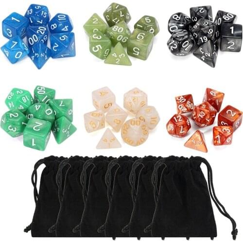 Board Games Polyhedral Dice RPG DND Pathfinder 42 Pcs Polyhedral Dice + 6 Pcs Dice Pouch Desk Game for Parties Teaching Projects