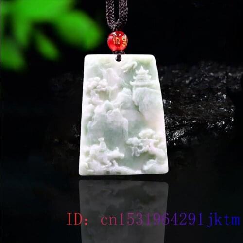Jade Landscape Pendant Chinese Gifts Necklace Women Accessories Carved Amulet Natural Charm Jewelry Fashion