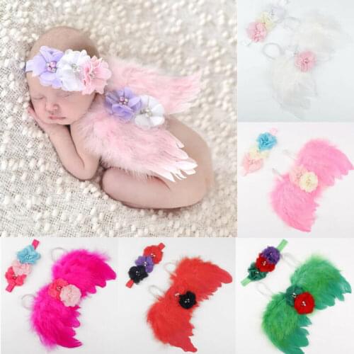 2020 New Newborn Baby Wings+Headband Flower Costume Photo Photography Prop Outfits