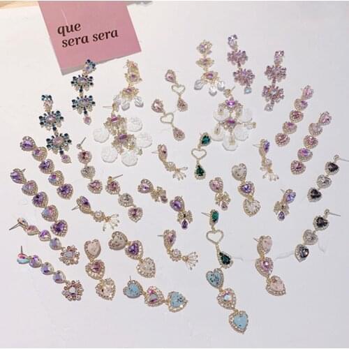 New Korean Shiny Heart Crystal Drop Earrings For Women Fashion Sparkles Shell Rhinestone Boucle D'oreille Party Jeweley Gift