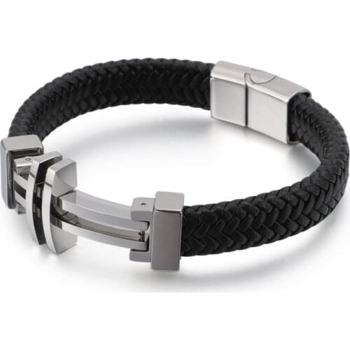 New stainless steel jewelry trend creative titanium steel bracelet retro leather mens leather rope jewelry