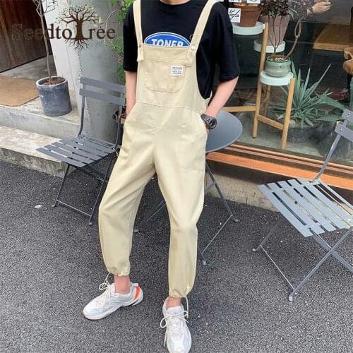Mens Overalls Loose Straight Leg Gusset Casual Pants Korean Fashion Cargo Pants