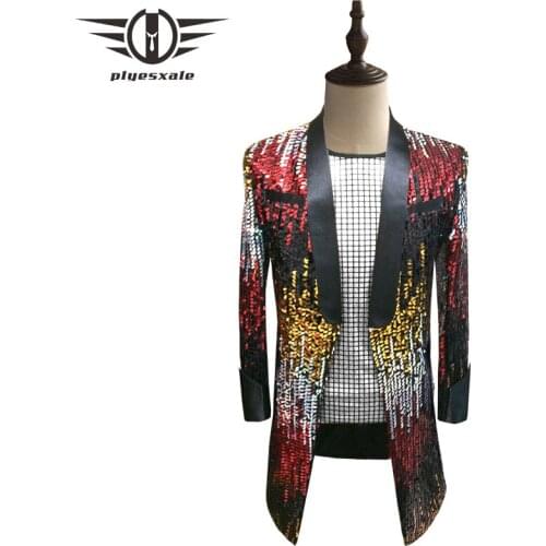 Plyesxale Colorful Sequin Blazer Men 2018 Long Blazer Jacket Gold Silver Blue Green Pink Stage Party Prom Blazers For Men Q224