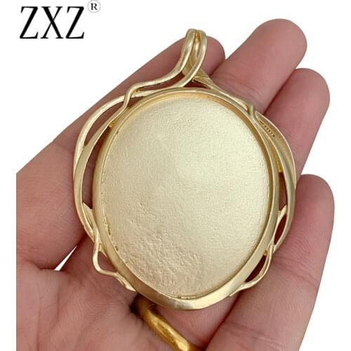 ZXZ 2pcs Matt Gold Large Oval Charms Pendants Blank Cameo Cabochon Setting For Necklace Jewelry Making Accessories