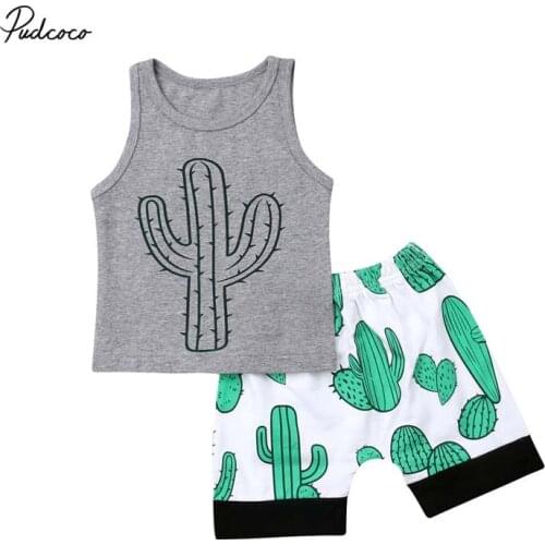 Pudcoco Baby Boy Summer Clothes Sleeveless Cactus T-Shirt Shorts 2020 Newborn Infant Boys Casual Outfits Set Sunsuit 0-3Years
