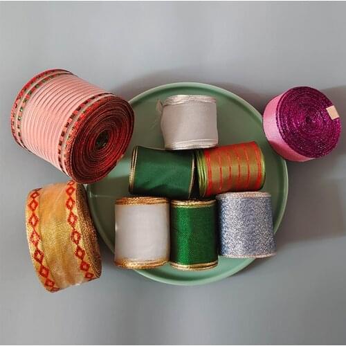 Various Styles Of Wire Golden Edge Gauze Ribbon DIY Craft Handmade Christmas Wedding Party Holiday Decoration Hair Bow Material