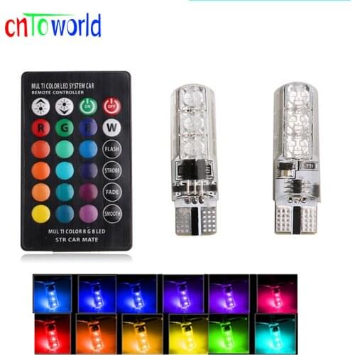 RGB T10 W5W Led Car Clearance Lights 5050 6 SMD RGB T10 LED 194 168 Bulb Remote Width Interior Lighting Source Car Styling