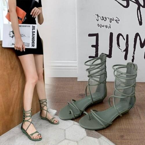 Summer Roman Style Simple Solid Color Elegant Fashion Zipper Hollow Flat Comfortable Ladies Sandals Large Size 35-40