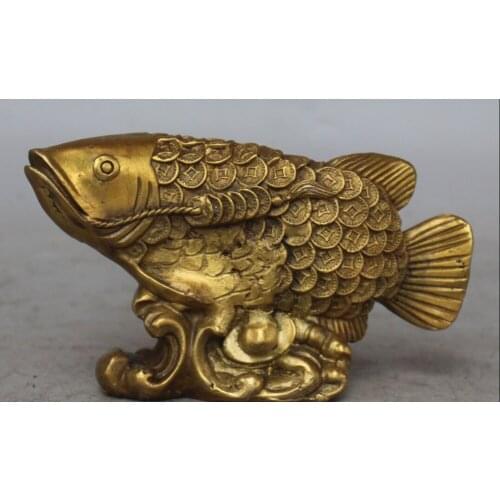 SCY S0021 6" Chinese FengShui Bronze Carving Wealth Money Animal Fish barracuda Sculpture