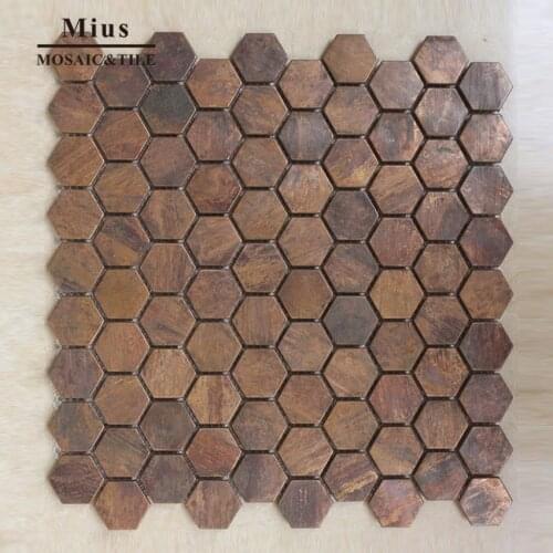 Cute Hexagonal Copper kitchen mosaic wall tile design