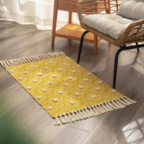 Fabric Braided Entrance Door Mat Hallway Porch Table Mat Anti-slip Tassel Kitchen Rug 60x90cm