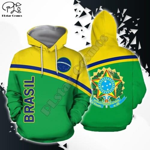 PLstar Cosmos National Emblem Brazil Flag 3D Printed Hoodies Sweatshirts Zip Hooded For Men And Women Casual Streetwear Style-12