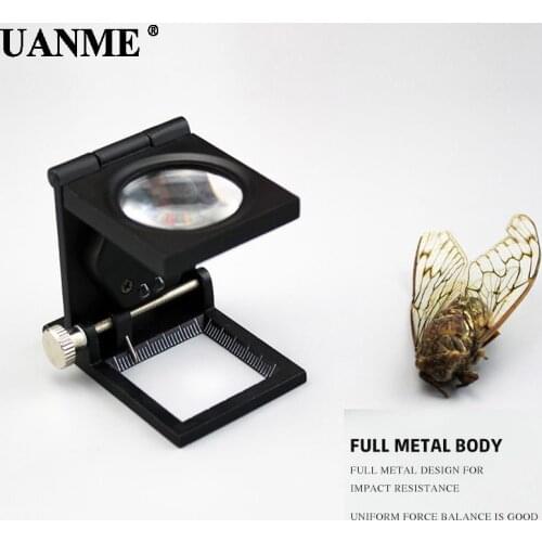 UANME 22MM 8X Folding Linen Tester Mini Pocket Metal Magnifiers Cloth Thread Counter Magnifier Magnifying Glass