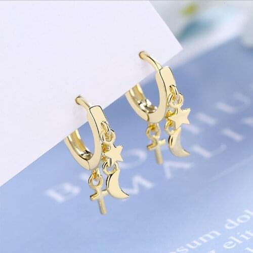 VENTFILLE 925 Sterling Silver Fashion Female Dangle Earrings Sole Memory Mini Star Moon