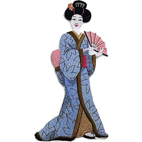 Japanese Geisha Girl Embroidered Iron on Traditional Culture Patches Appliques Clothing Accessories DIY Customized Garment Badge