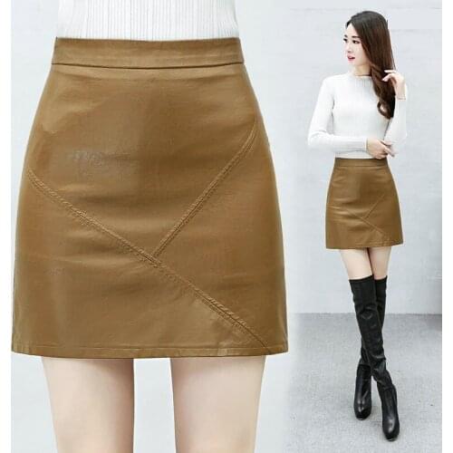 Women Pu Leather Skirt 2019 Autumn Winter Elegant High Waist Female Package Hip Short PU Skirt Mini Skiets W1497