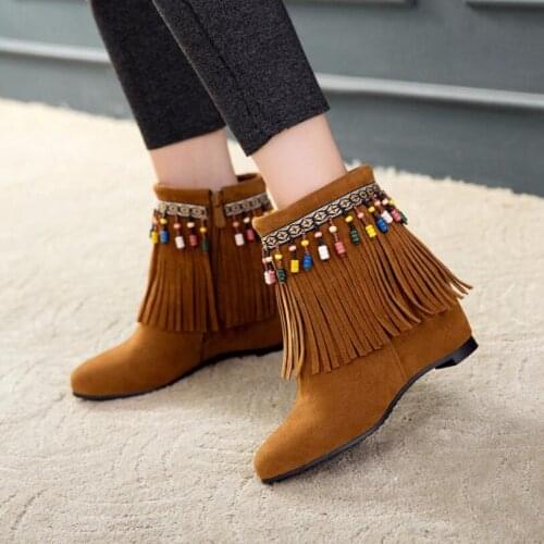Colorful beading ankle boots women tassel wedges platform winter shoes suede leather height increasing women snow boots s202