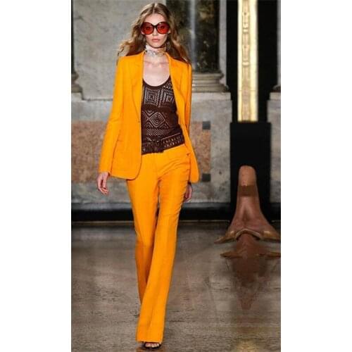 Orange Peak Lapel Business Pant Suits for Women Ladies Single Breasted Blazer with Pants Womens Work Pantsuit Custom Made