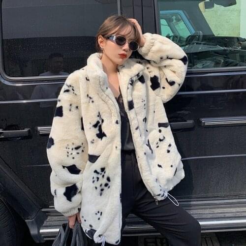 Korean Short Stand-up collar Thicken Drawstring Women Faux Rabbit Fur Coat Autumn Winter Loose Plus Size Female Warm Outerwear