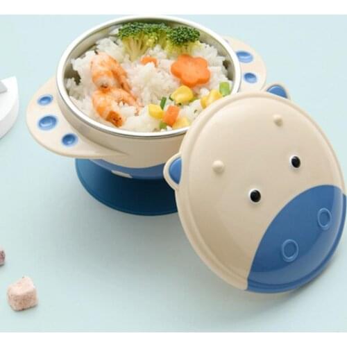 1 Set Creative Kids Tableware 2 Colors Optional Non-slip Suction Cup Utensils Infant Stainless Steel Bowl for Feeding