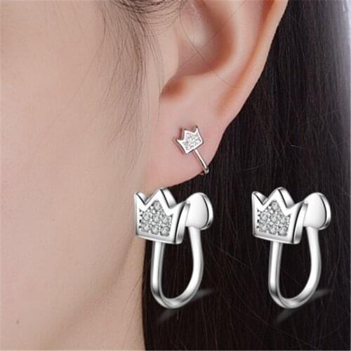 1 Pair Womens Cute Small Crown Inlaid AAA Zircon Creative No Piercing Ear Clip Earrings Fashion Jewelry E0805
