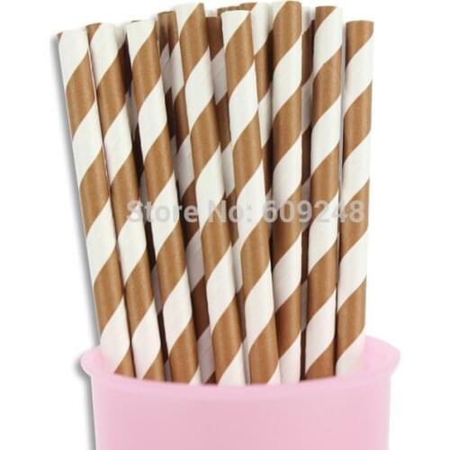 100pcs Mixed Colors Old Fashioned Holiday Decorative Party Tableware Brown Striped Paper Straws