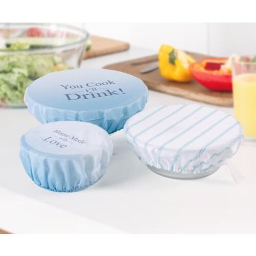 3pcs/set Oxford Cloth Bowl Lids Reusable Salad Bowl Dust Cover Fresh-keeping Waterproof Cloth Digital Printing Bowl Covers