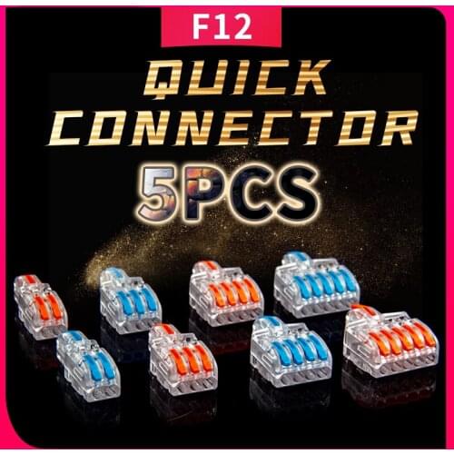 5Pcs Mini One-in-Multiple-Out Wire Push-in Terminals Connector Block 2/3/4/5 Pin Branch Transparent Shell Combined Butt-Type PCT