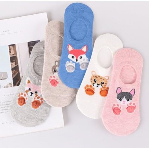 5 Pieces Womens Low Cut Sock Cartoon Printing Embroidered Socks Fashion Design Daily Casual Cute Cotton Funny Short Socks