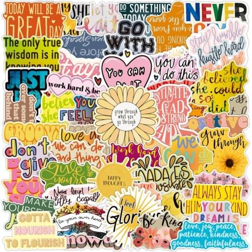 50 Pieces of Inspirational English Short Sentence Stickers Car Sticker Pack 3d Phone Stickers Aesthetic Sticker on the Hood Toys