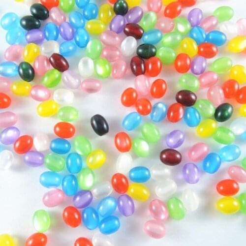 6*8mm 100PCS/Lot Mixed Cats Eye Oval Resin Ball Loose Beads Perforated For Fashion Jewelry Accessory Bracelet Necklace Making