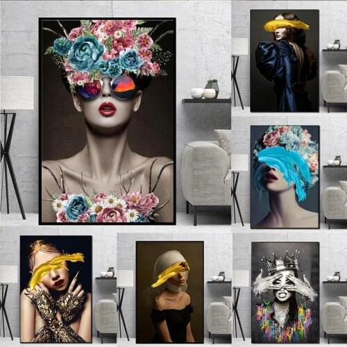 Abstract woman face graffiti street art canvas painting posters and prints pop wall art for living room decoration without frame