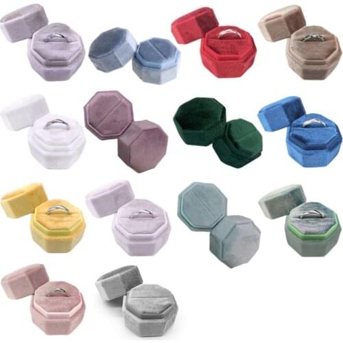 Antique Octagon Velvet Ring Box Single Ring Display Holder with Detachable Lid Ring Box Holder for Wedding Ceremony