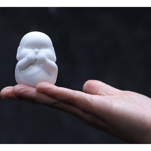Mutton Fat Jade Three Maitreya Fine Ornaments Blanc De Chine Monk Zen Home Decorative Crafts Car Decoration Zen Decor Tea Pet