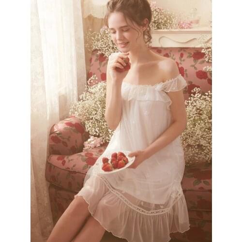 Free Shipping 2021 NEW Vintage Royal Nightgowns Womens Short White Pijamas Gril Sweet Sleepwear Lace Slip pijama feminino