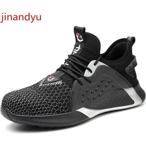 Black Work Safety Boots Steel Toe Cap Breathable Anti Smash Anti Piercing Lightweight Working Shoes Man Safety Sneakers Men