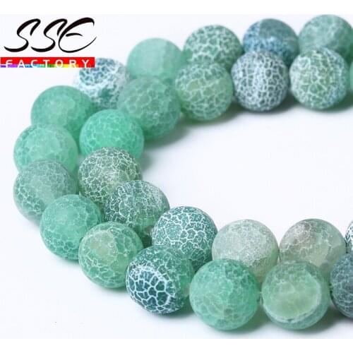 Natural Stone Onyx Beads Frost Cracked Green Agates Round Loose Beads For Jewelry Making 4 6 8 10 12mm Diy Bracelet 15" strand