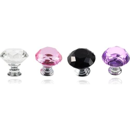 30mm Crystal Glass Diamond Plated Door Knobs Handles Cabinet Drawer knobs + Screw Door Wardrobe Hardware Clear/Black/Pink/Purple