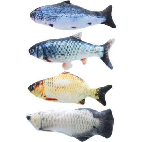 3D Electric Fish Shape Catnip Cat Playing Toy USB Charging Realistic Plush Wagging Fish Stuffed Pillow Doll Catnip Interactive