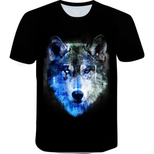 Classic Wolf Print Mens T-shirt Street Fashion Youth Oversized Summer Clothes Russia Spain American Popular Tops