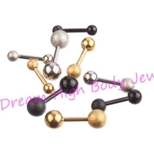New Gold-color Frosted Earring Ear Bone Nail Length 6mm Titanium Black Steel Stud Straight Barbells Eyebrow Ball For Women Hk348