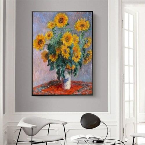 Claude Monet Famous Sunflower Oil Painting On Canvas Flower Posters and Prints Wall Art Decor Pictures for Home Cuadros
